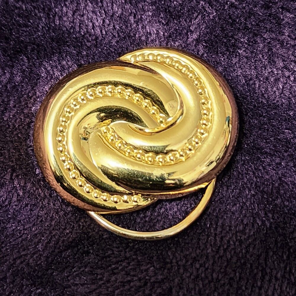 Kathie Lee Swirled Gold Tone Scarf Clip Vintage 1980s Women's Accessory 1 Inch